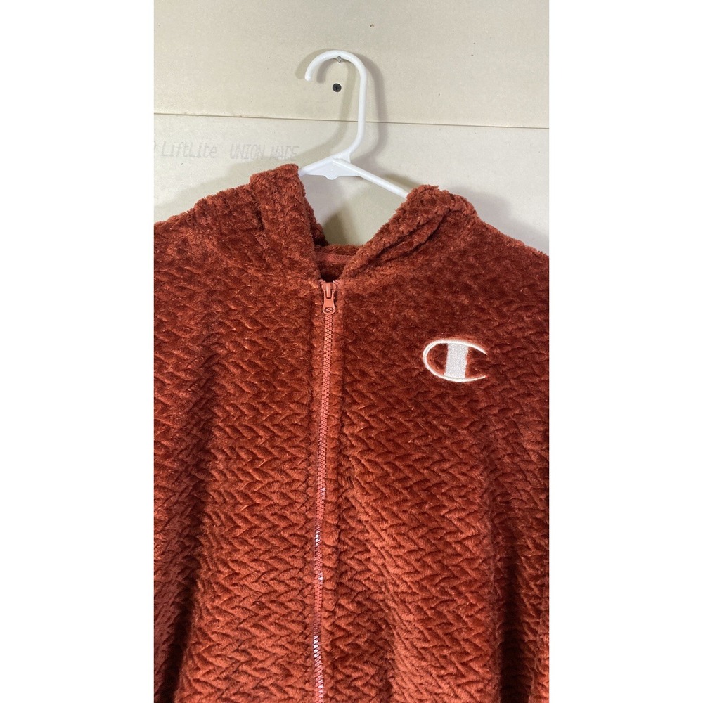 Champion large logo zip up hoodie Orange long sleeve with pockets size Medium - Picture 3 of 10
